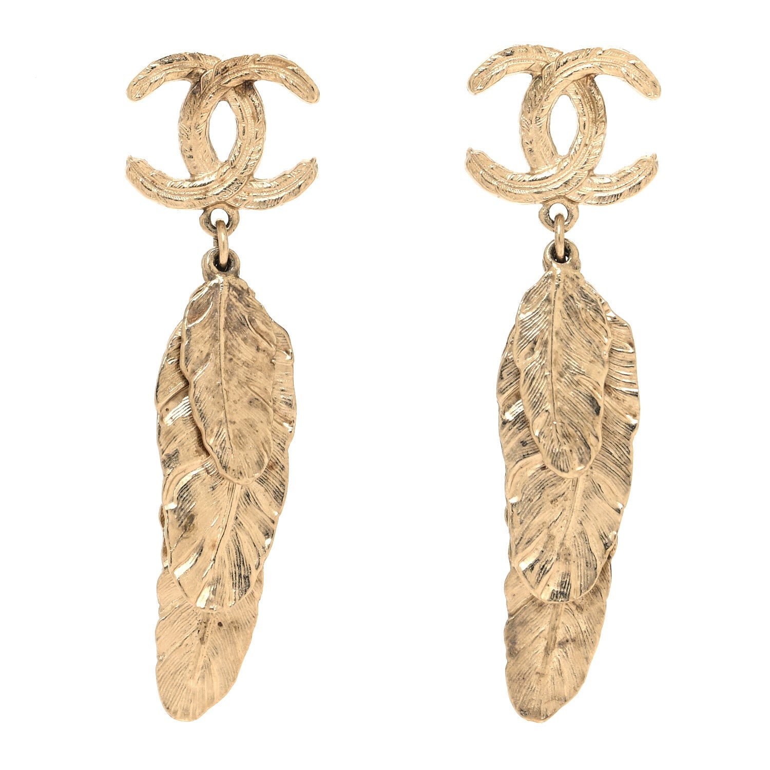 Chanel Feather CC Drop Earrings Gold 1 of 4