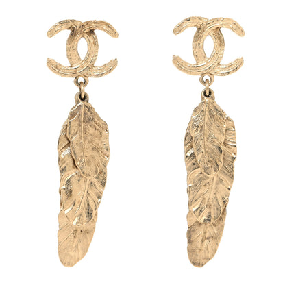 Chanel Feather CC Drop Earrings Gold 1 of 4