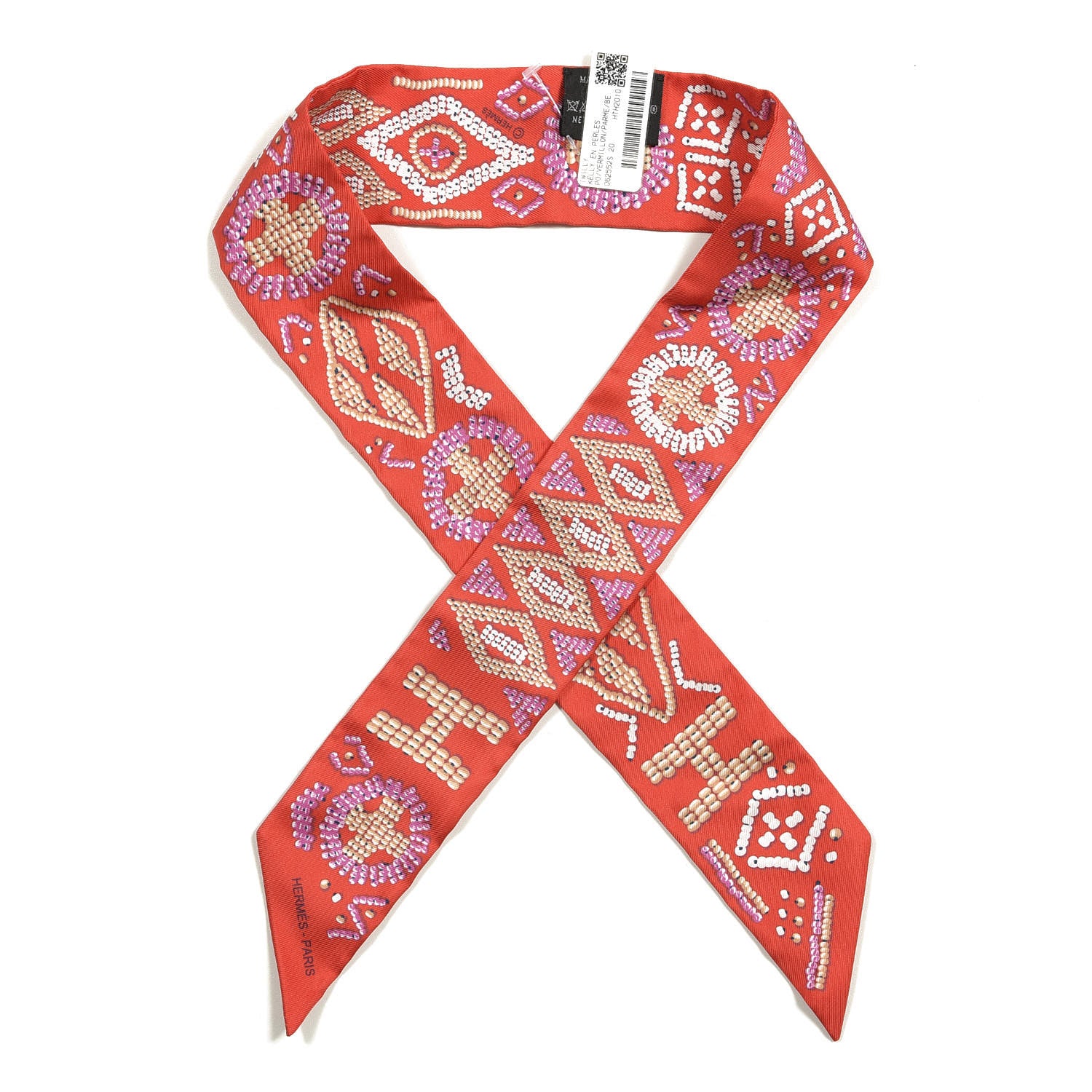 Hermes Silk Kelly En Perles Twilly Vermillon Parme 1 of 3