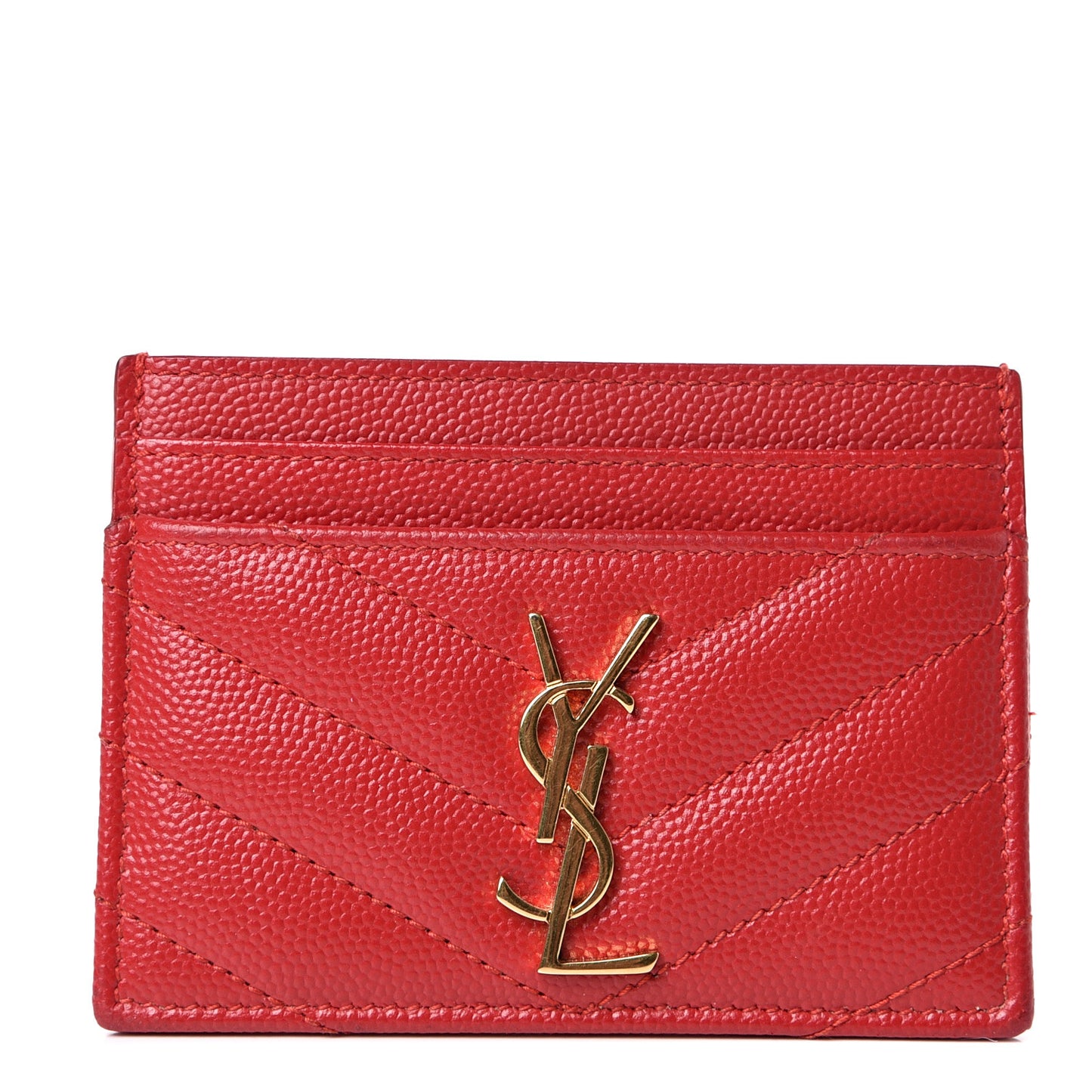 Grain De Poudre Matelasse Chevron Monogram Credit Card Case Bandana Red