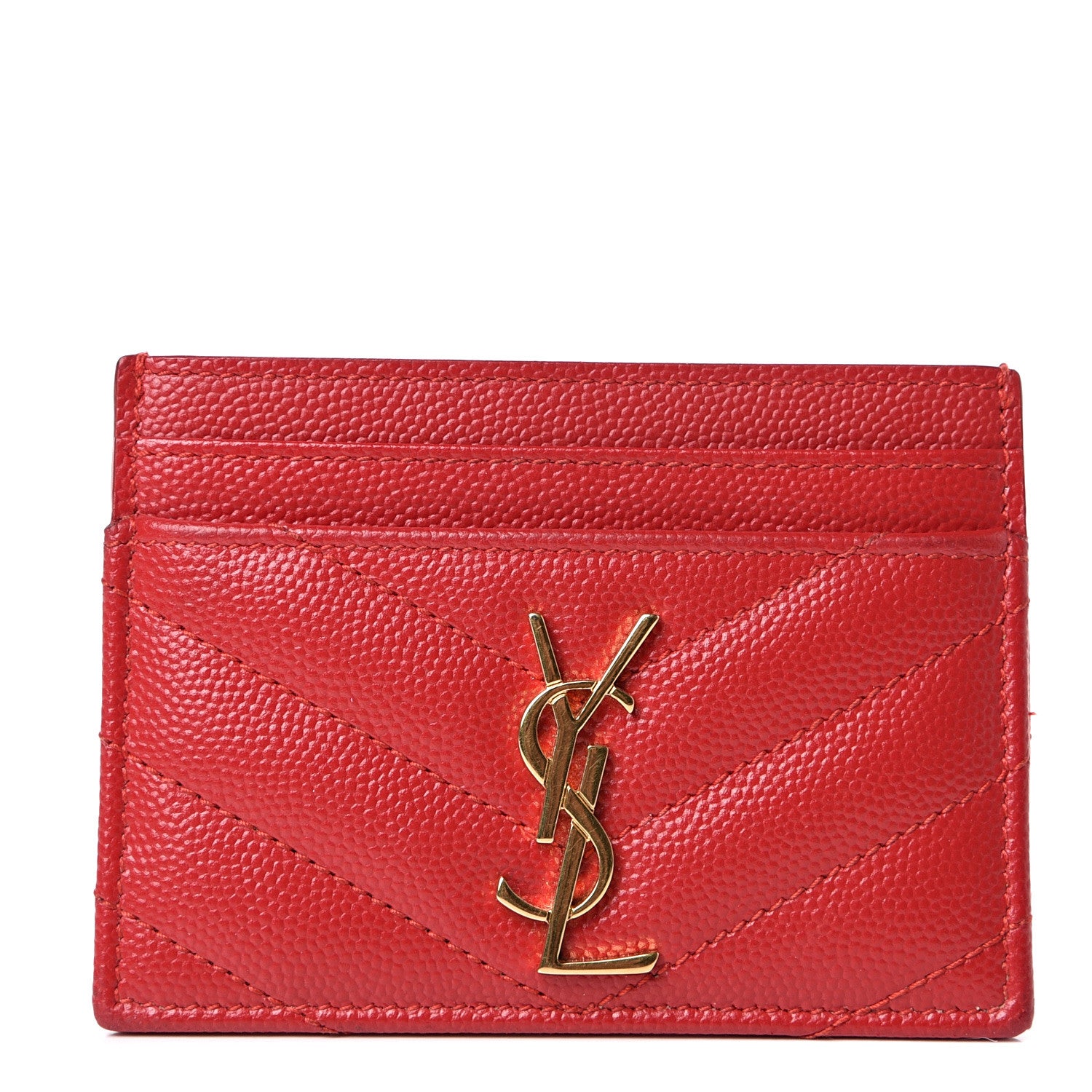 Saint Laurent Grain De Poudre Matelasse Chevron Monogram Credit Card Case Bandana Red 1 of 9