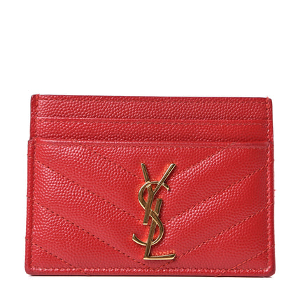 Saint Laurent Grain De Poudre Matelasse Chevron Monogram Credit Card Case Bandana Red 1 of 9