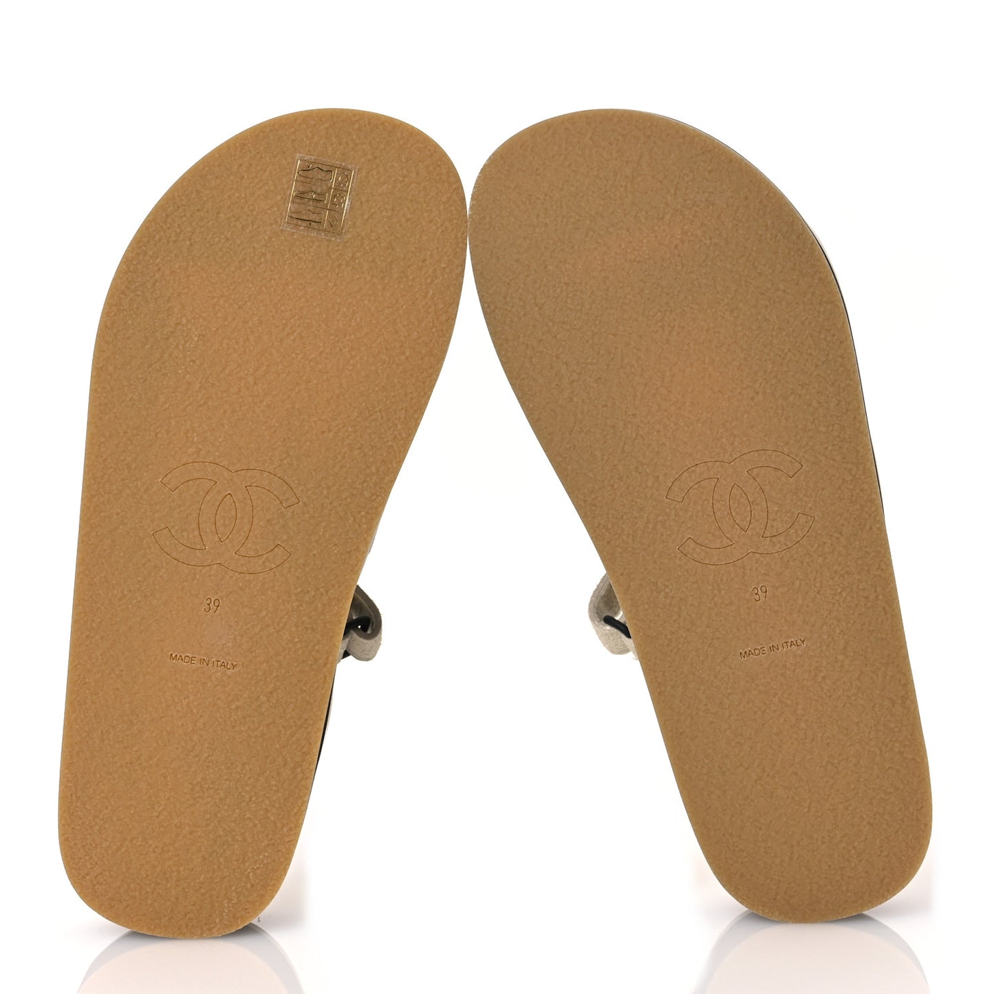 Suede Calfskin Velcro Flat Sandals 39 Ecru Dark Beige