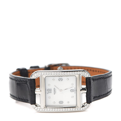 Hermes Stainless Steel Alligator Diamond Bezel Mother of Pearl 23mm Cape Cod Quartz Watch Noir 2 of 5