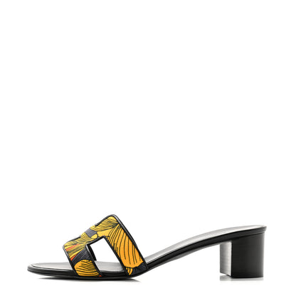 Hermes Cotton Canvas Nappa Iris Printed Oasis Sandals 41 Encre Black 1 of 9