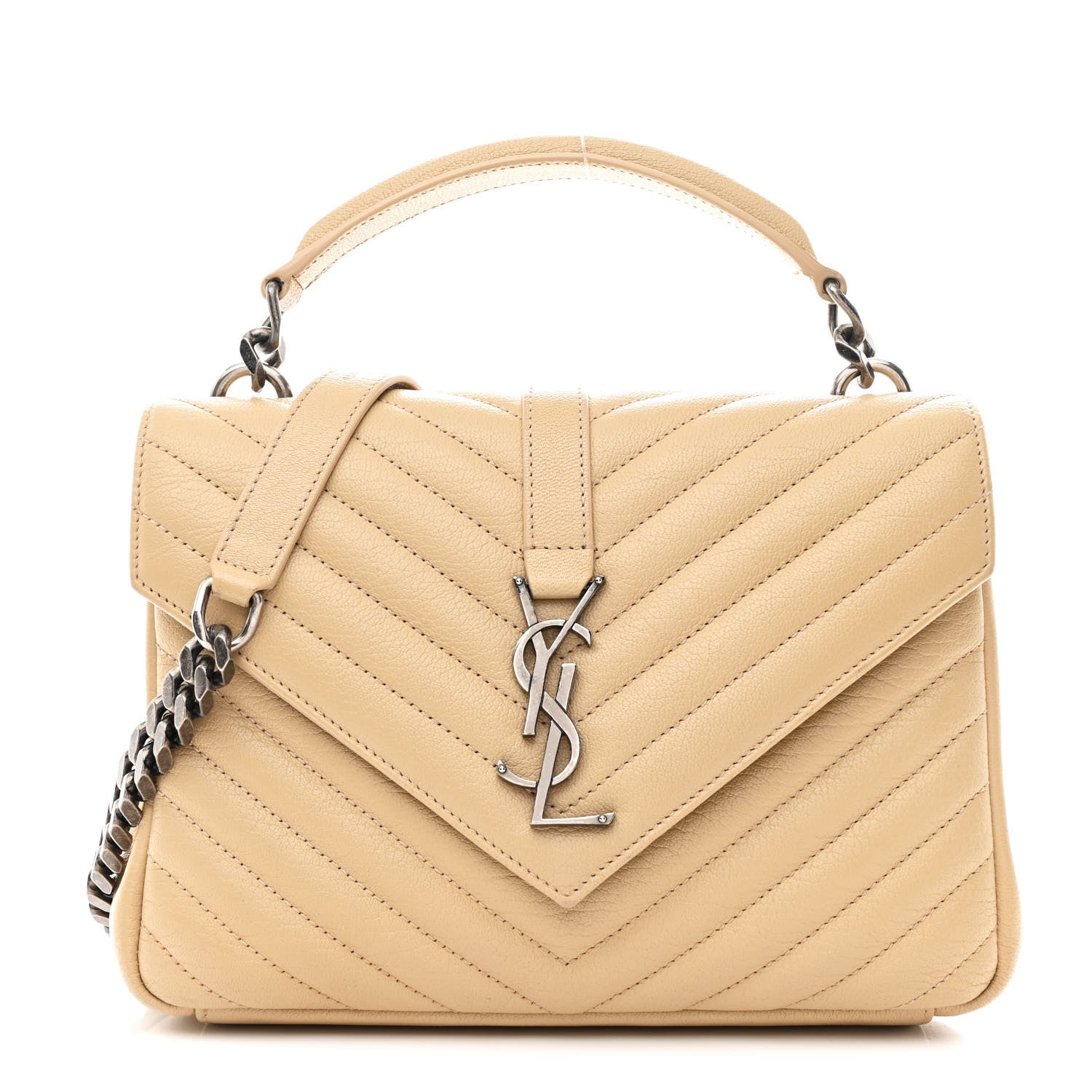 Saint Laurent Sheepskin Matelasse Chevron Monogram Medium College Bag Dark Beige 1 of 13