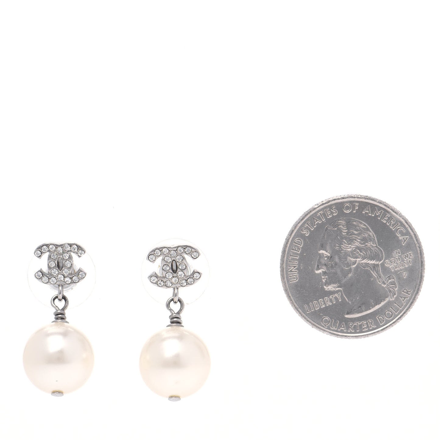 Crystal Pearl CC Drop Earrings Silver Pearly White