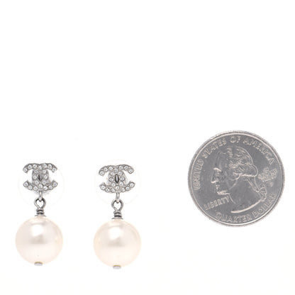 Chanel Crystal Pearl CC Drop Earrings Silver Pearly White 2 of 4