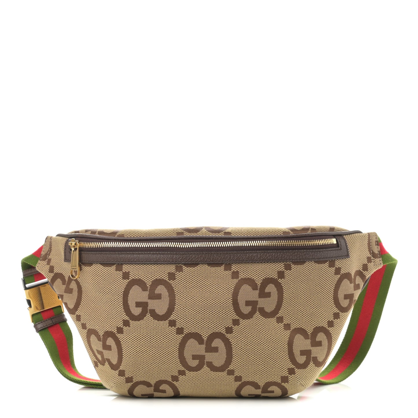 Monogram Jumbo GG Textured Dollar Calfskin Web Belt Bag Camel Ebony New Acero