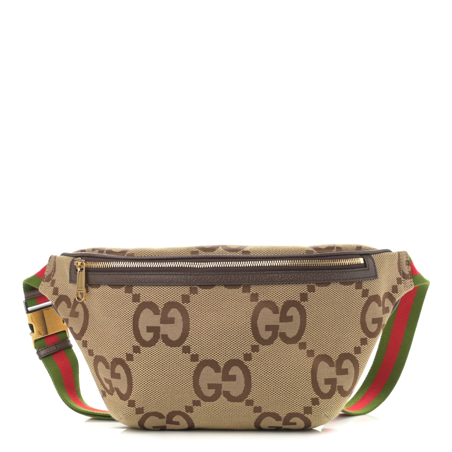 Gucci Monogram Jumbo GG Textured Dollar Calfskin Web Belt Bag Camel Ebony New Acero 1 of 8