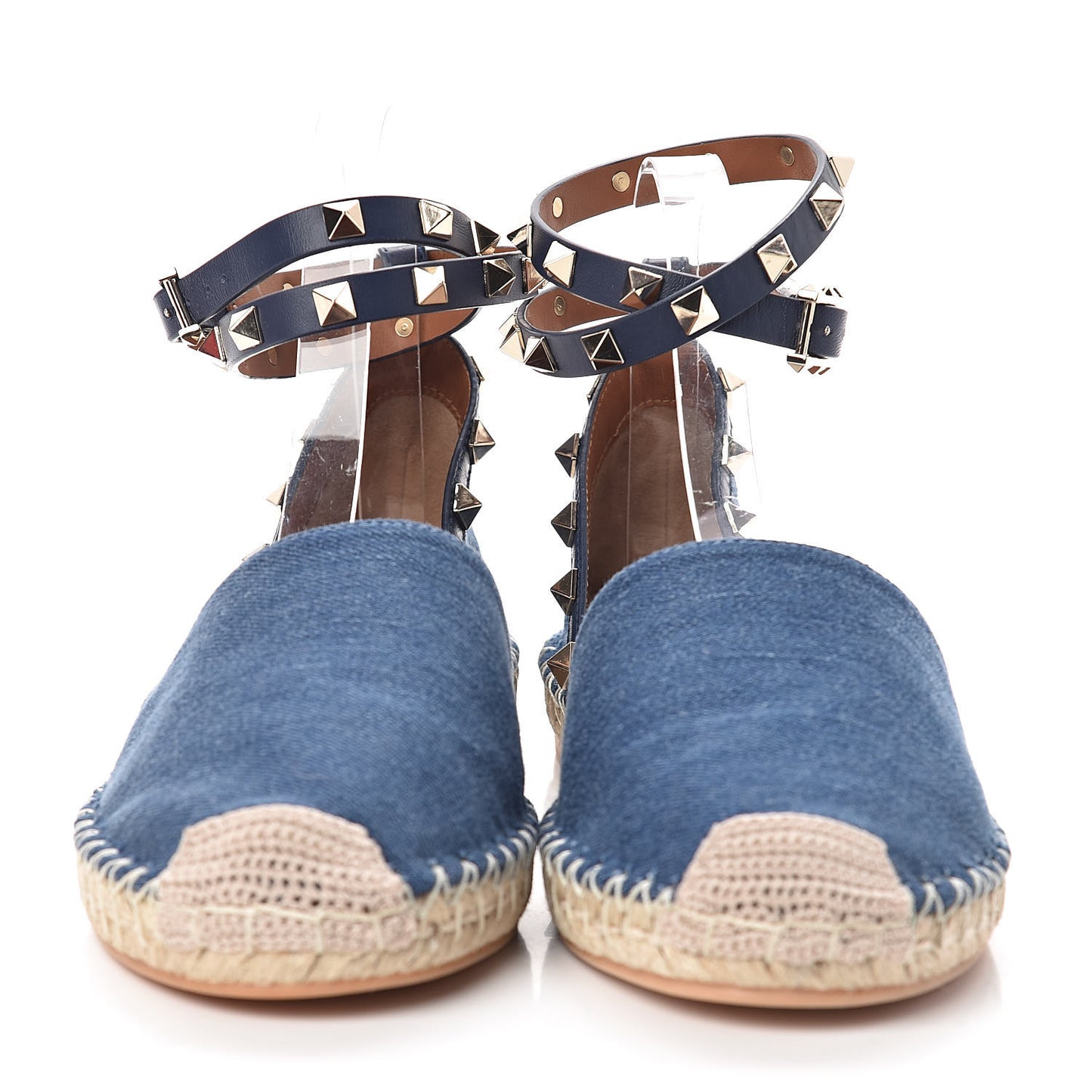 Denim Rockstud Ankle Wrap Espadrille 20mm Flats 39 Light Denim