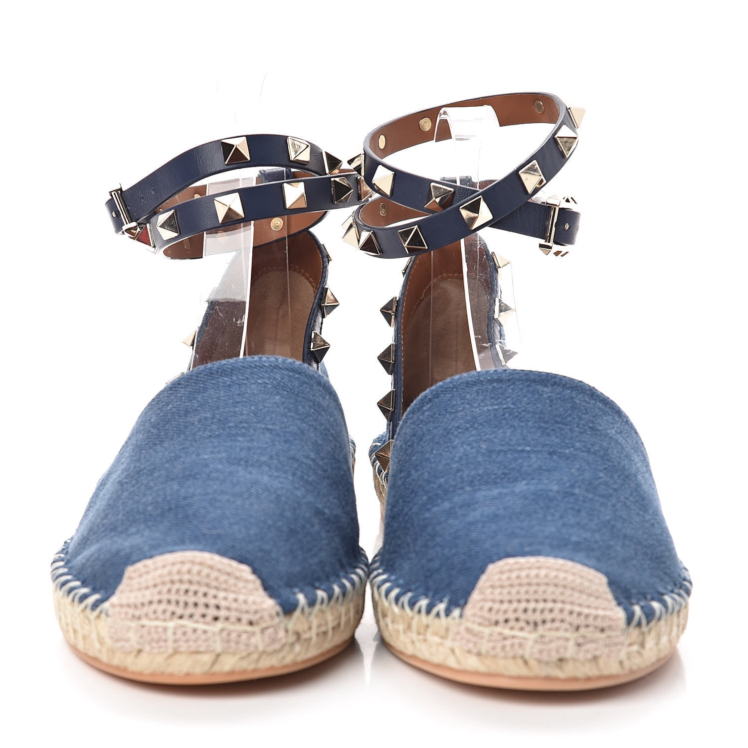 Valentino Garavani Denim Rockstud Ankle Wrap Espadrille 20mm Flats 39 Light Denim 2 of 8