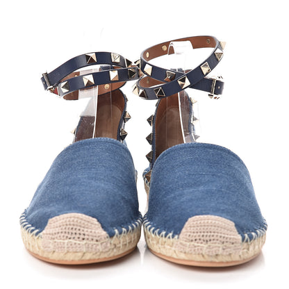 Valentino Garavani Denim Rockstud Ankle Wrap Espadrille 20mm Flats 39 Light Denim 2 of 8