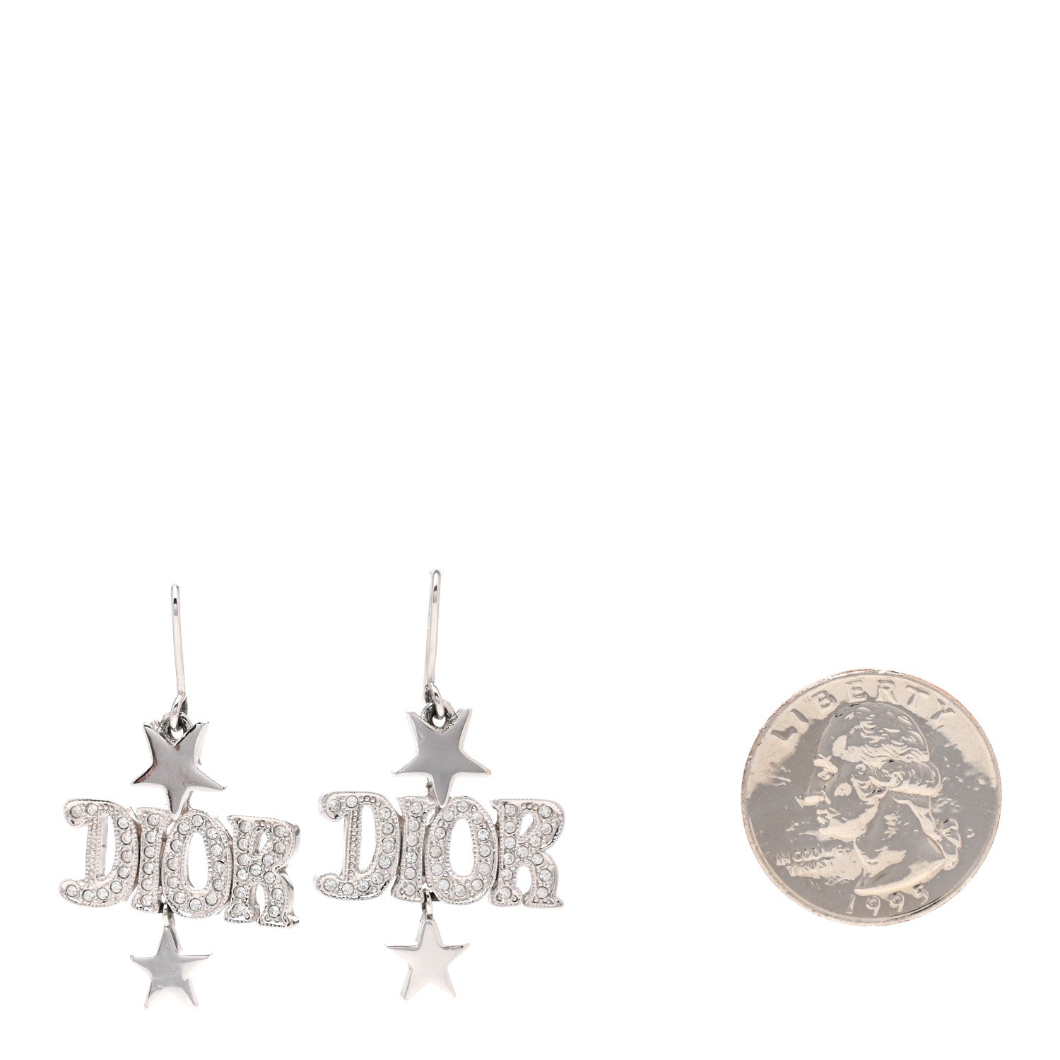 Christian Dior Crystal Logo Hoop Earrings Silver 2 of 3