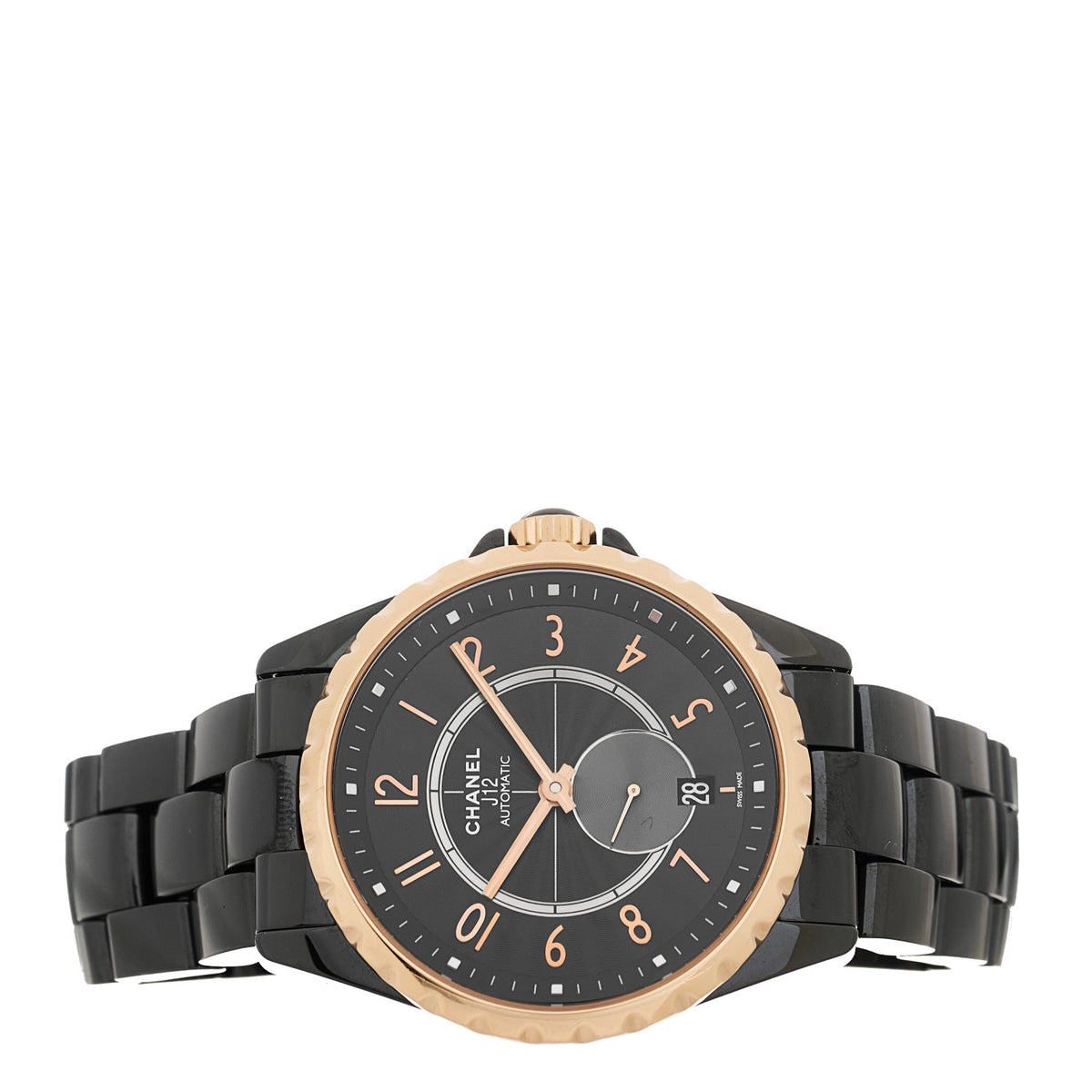 Chanel Stainless Steel 18K Rose Gold Ceramic 37mm J12 Automatic Watch Black 2 of 5