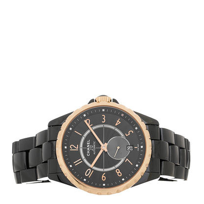 Chanel Stainless Steel 18K Rose Gold Ceramic 37mm J12 Automatic Watch Black 2 of 5