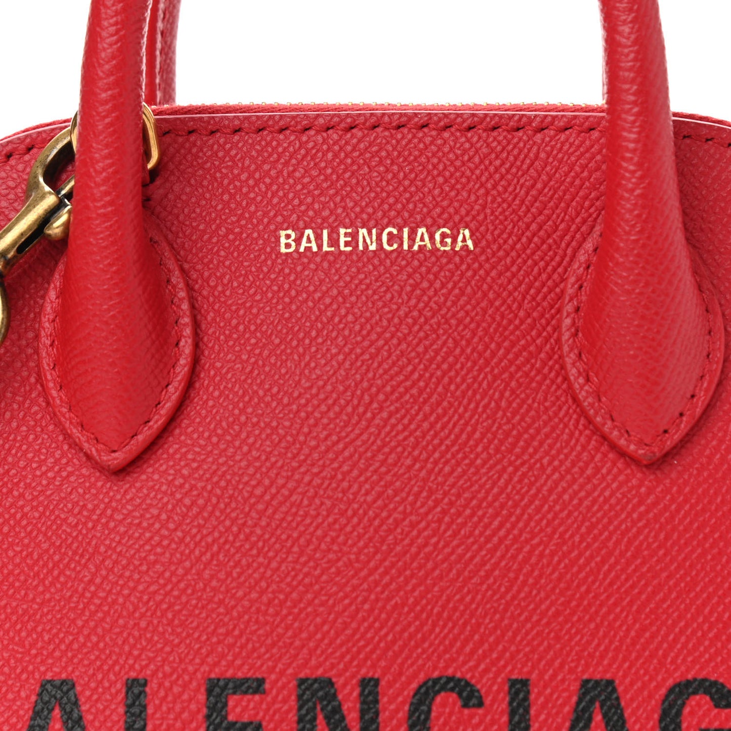 Signature Grained Calfskin Logo XXS Ville Top Handle Bag Rouge Lantern Black