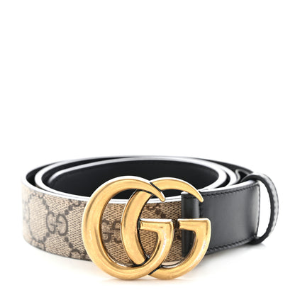 Gucci GG Supreme Monogram Matte Plutone Calfskin Double G 30mm Belt 80 32 Beige Ebony Black 1 of 4