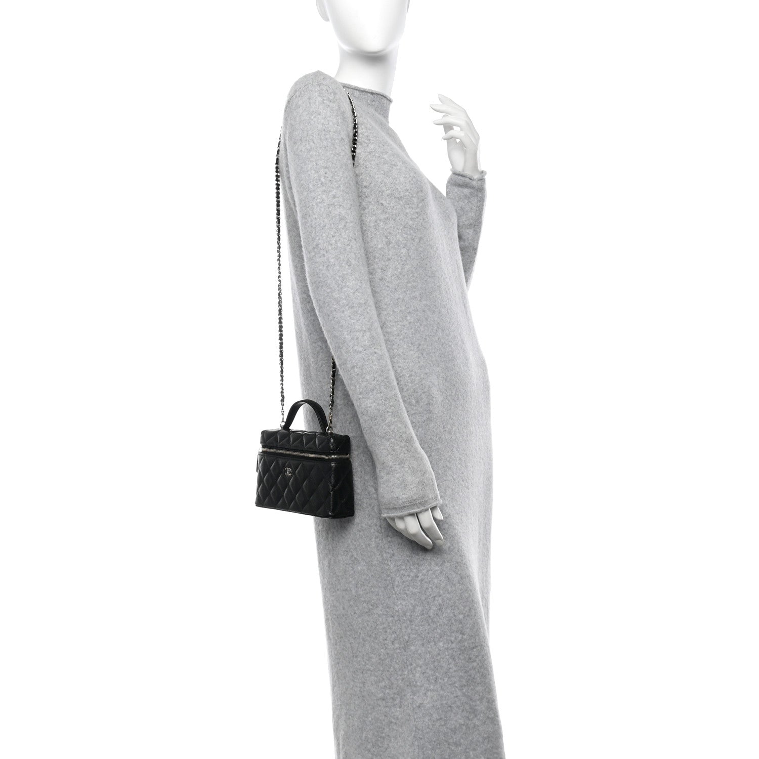 Chanel Caviar Quilted Top Handle Slim Vanity With Chain Black 2 of 11
