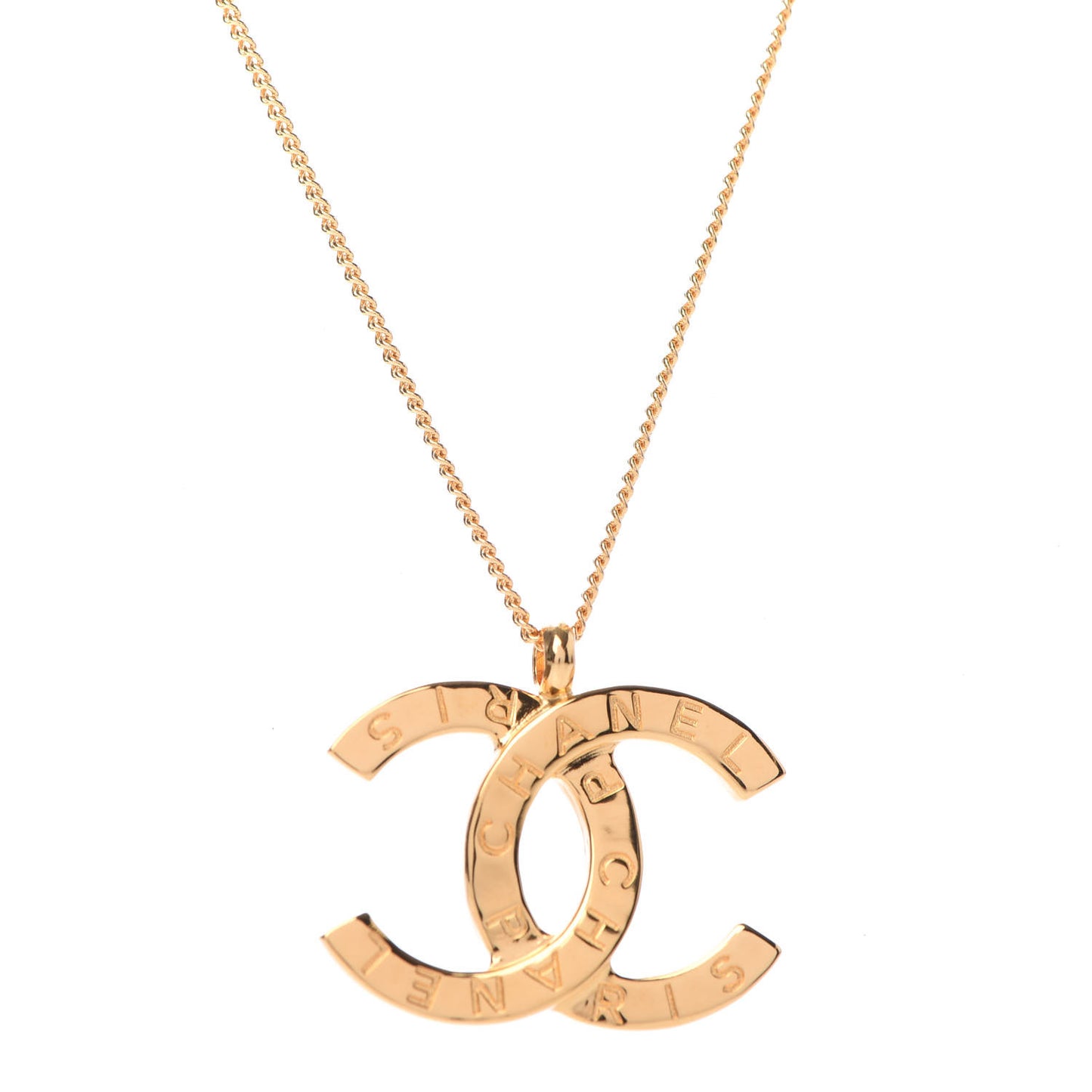 Metal CC Paris Button Necklace Gold