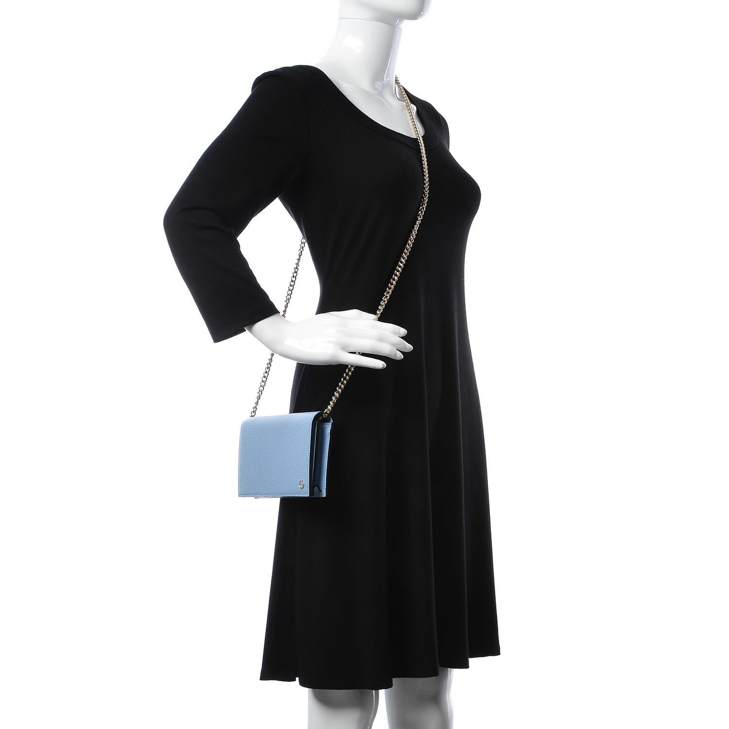 Dollar Calfskin Medium Betty Chain Wallet Mineral Blue