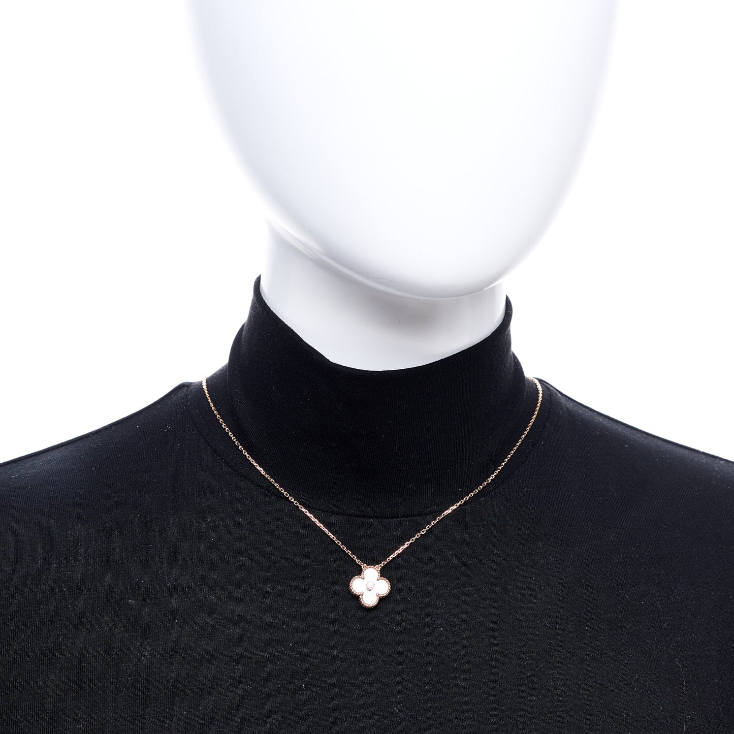 18K Rose Gold Diamond Silver Obsidian Vintage Alhambra Pendant Necklace