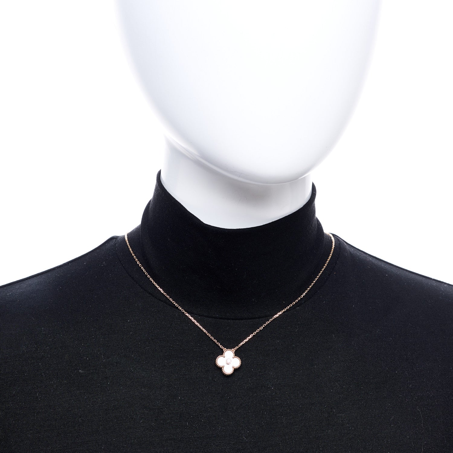 Van Cleef & Arpels 18K Rose Gold Diamond Silver Obsidian Vintage Alhambra Pendant Necklace 2 of 7
