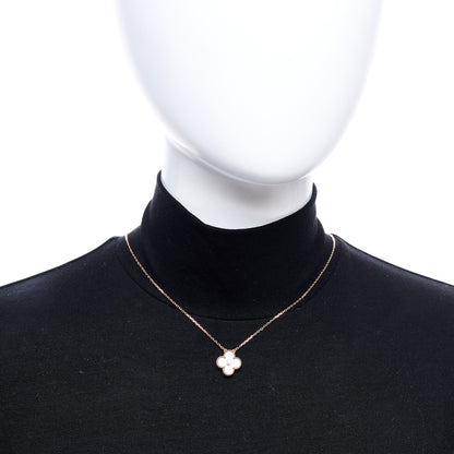 Van Cleef & Arpels 18K Rose Gold Diamond Silver Obsidian Vintage Alhambra Pendant Necklace 2 of 7
