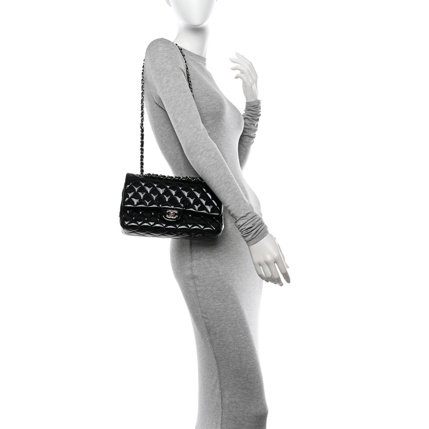 Patent Quilted Medium Double Flap Black