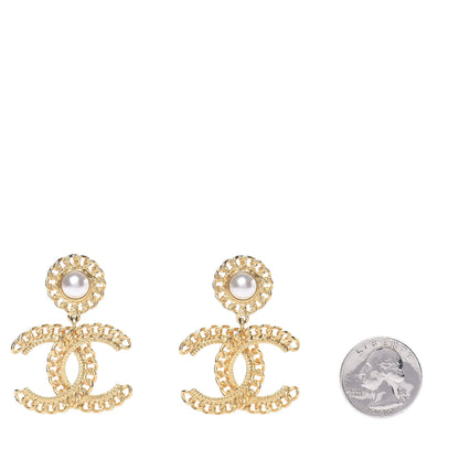 Chanel Metal Pearl CC Chain Drop Earrings Gold 2 of 5