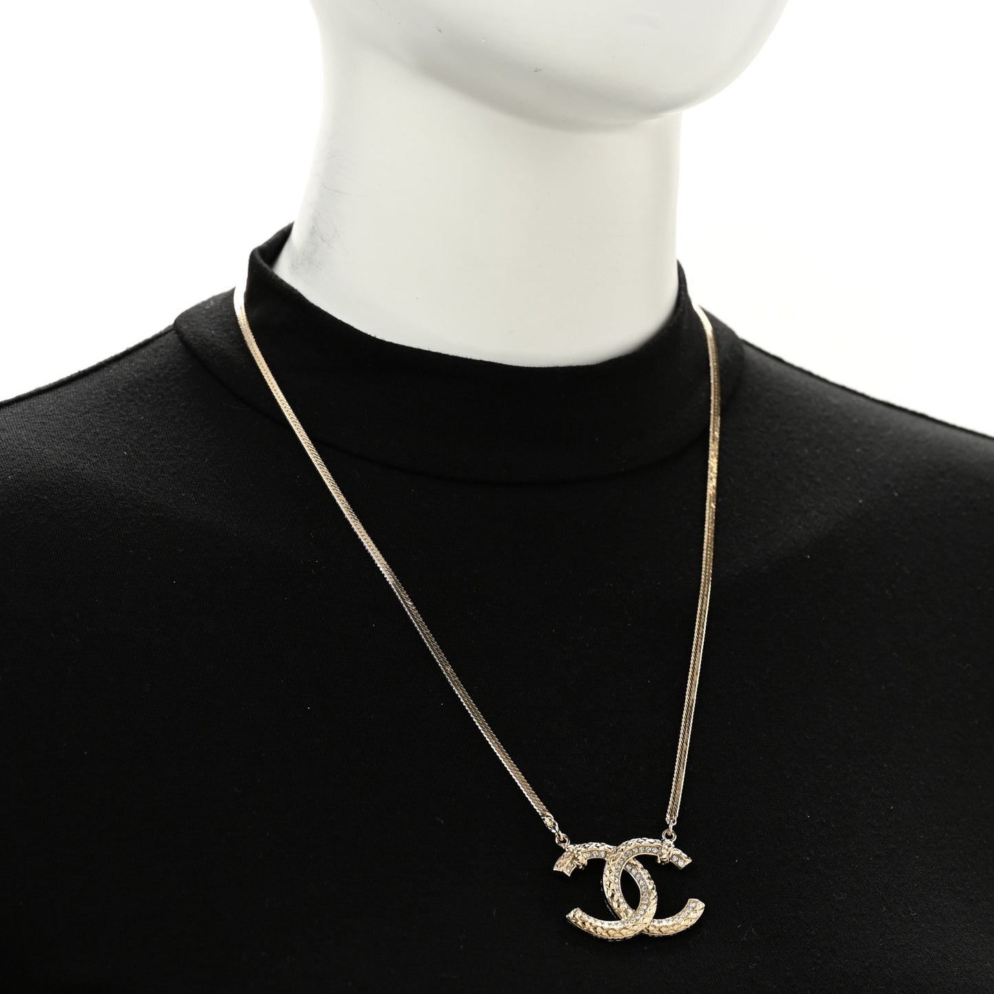 Crystal Metal Quilted CC Pendant Necklace Gold