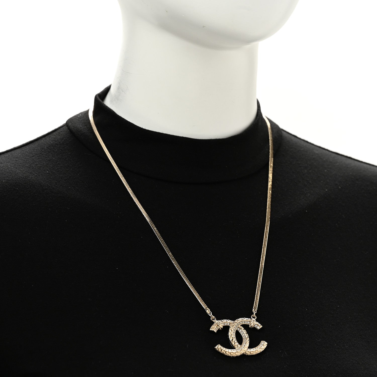 Chanel Crystal Metal Quilted CC Pendant Necklace Gold 2 of 6