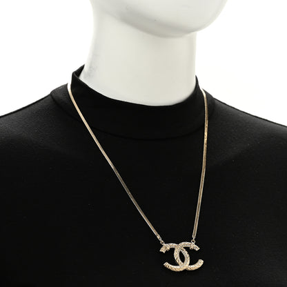 Chanel Crystal Metal Quilted CC Pendant Necklace Gold 2 of 6