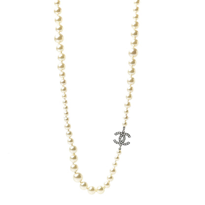 Chanel Graduated Pearl CC Long Necklace Silver 1 of 5