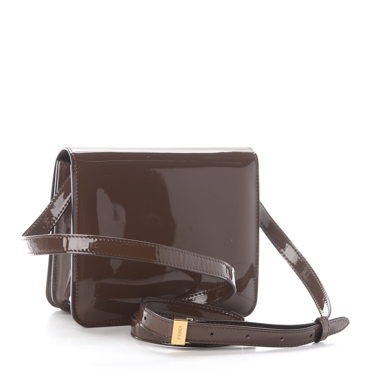 Fendi Vitello Vernice Mou Karligraphy Crossbody Bag Ebano 2 of 9
