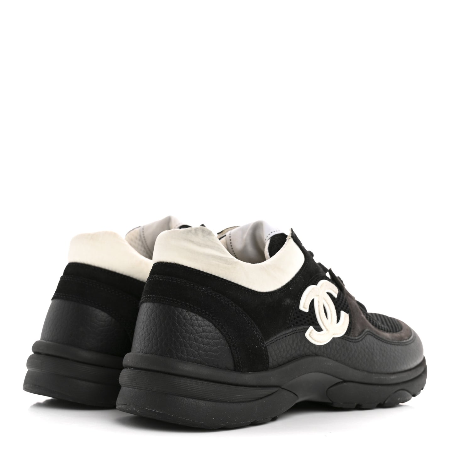 Mesh Suede Grained Calfskin Womens CC Sneakers 39.5 Black White