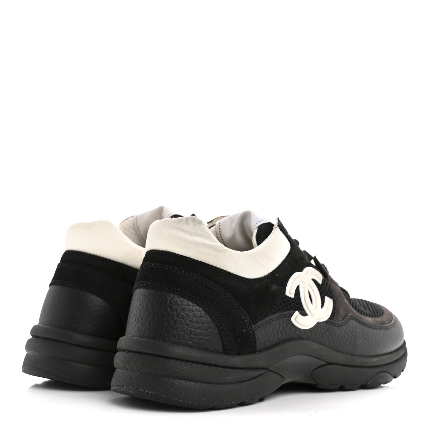 Chanel Mesh Suede Grained Calfskin Womens CC Sneakers 39.5 Black White 5 of 13
