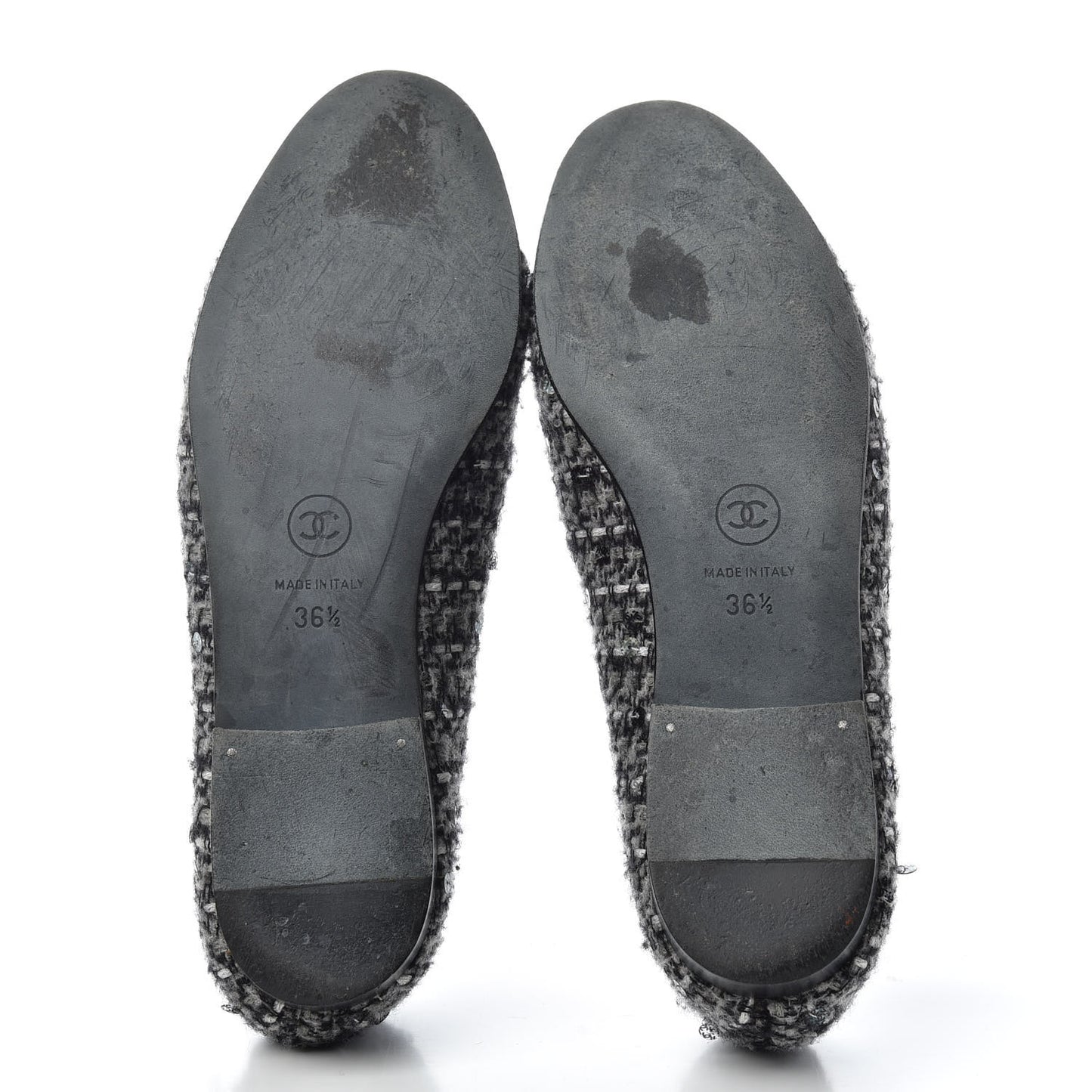 Tweed Patent Cap Toe Ballerina Flats 36.5 Grey Black White