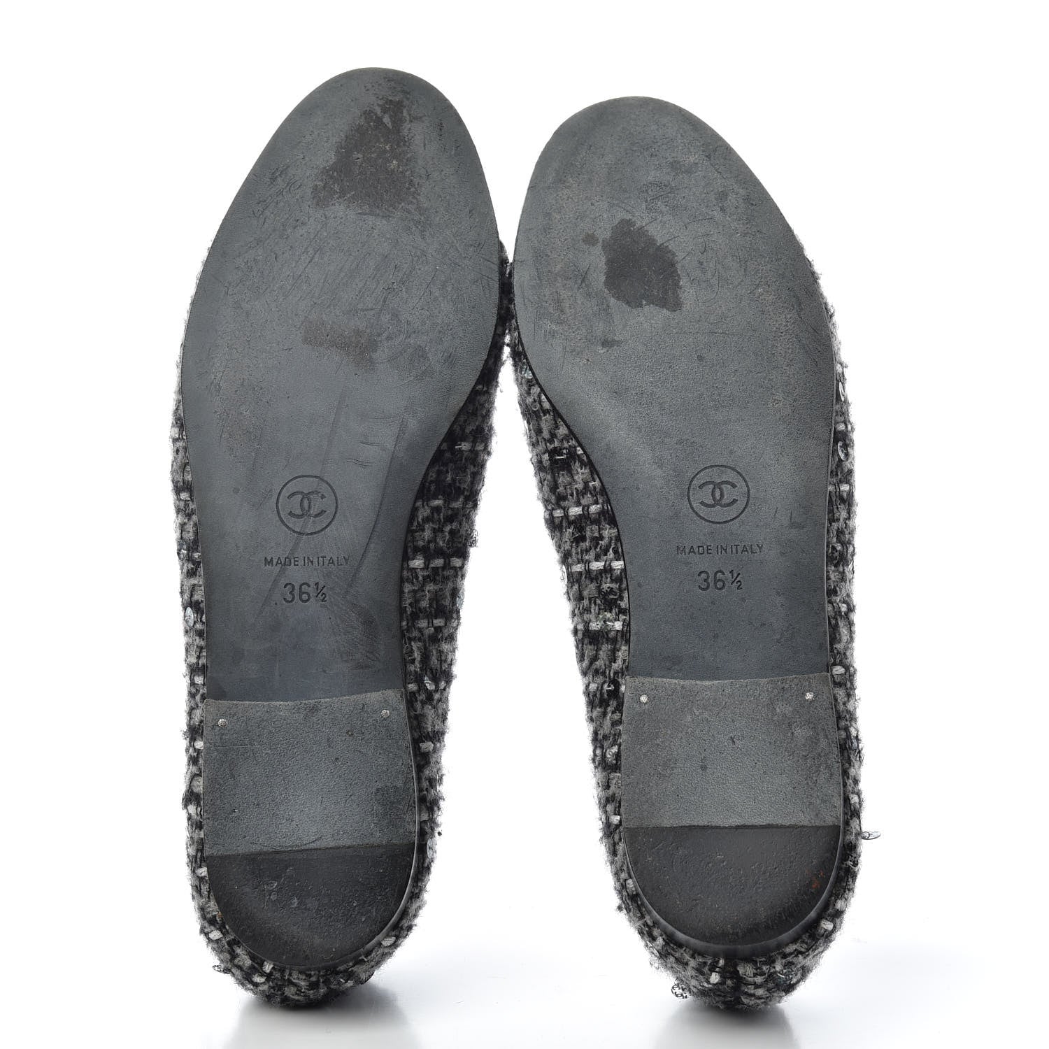 Chanel Tweed Patent Cap Toe Ballerina Flats 36.5 Grey Black White 6 of 9