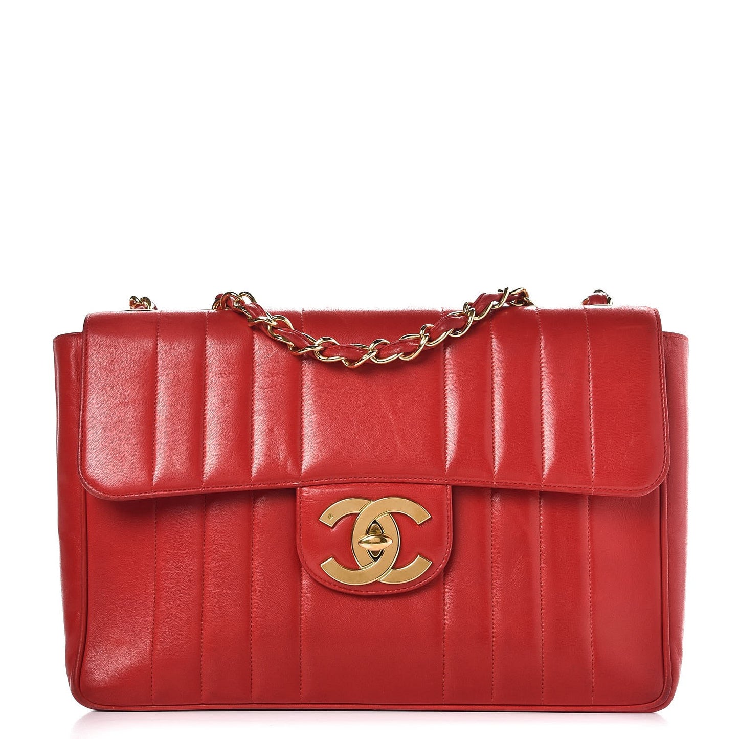 Lambskin Vertical Quilt Jumbo Single Flap Red