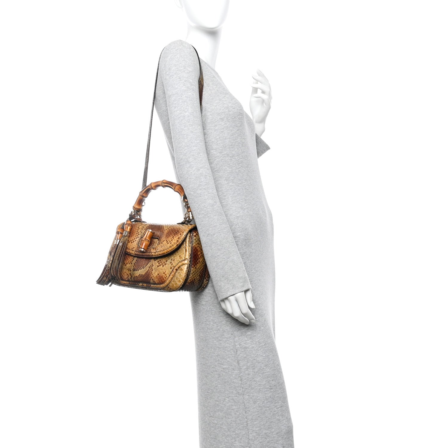 Gucci Snakeskin Medium New Bamboo Top Handle Bag Natural 2 of 15