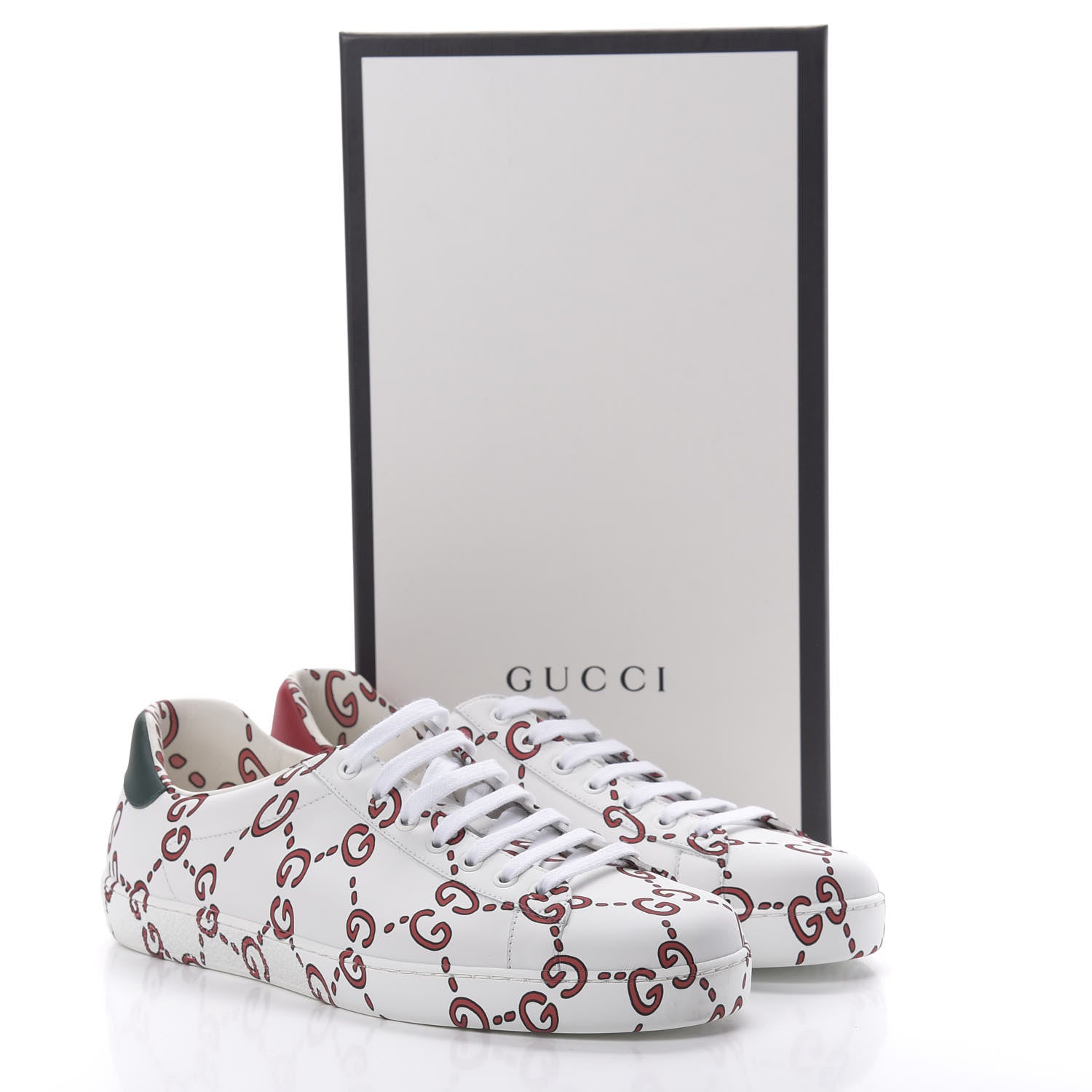 Gucci Calfskin GucciGhost Print Mens Ace Sneakers 10 White Hibiscus Red 8 of 9
