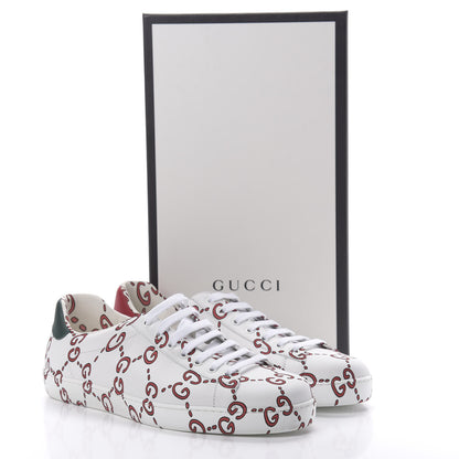 Gucci Calfskin GucciGhost Print Mens Ace Sneakers 10 White Hibiscus Red 8 of 9