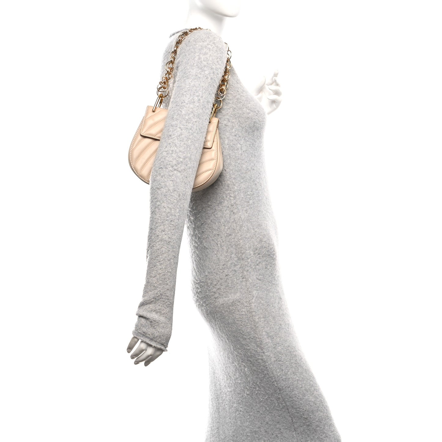 Calfskin Quilted Mini Drew Bijou Shoulder Bag Pearl Beige