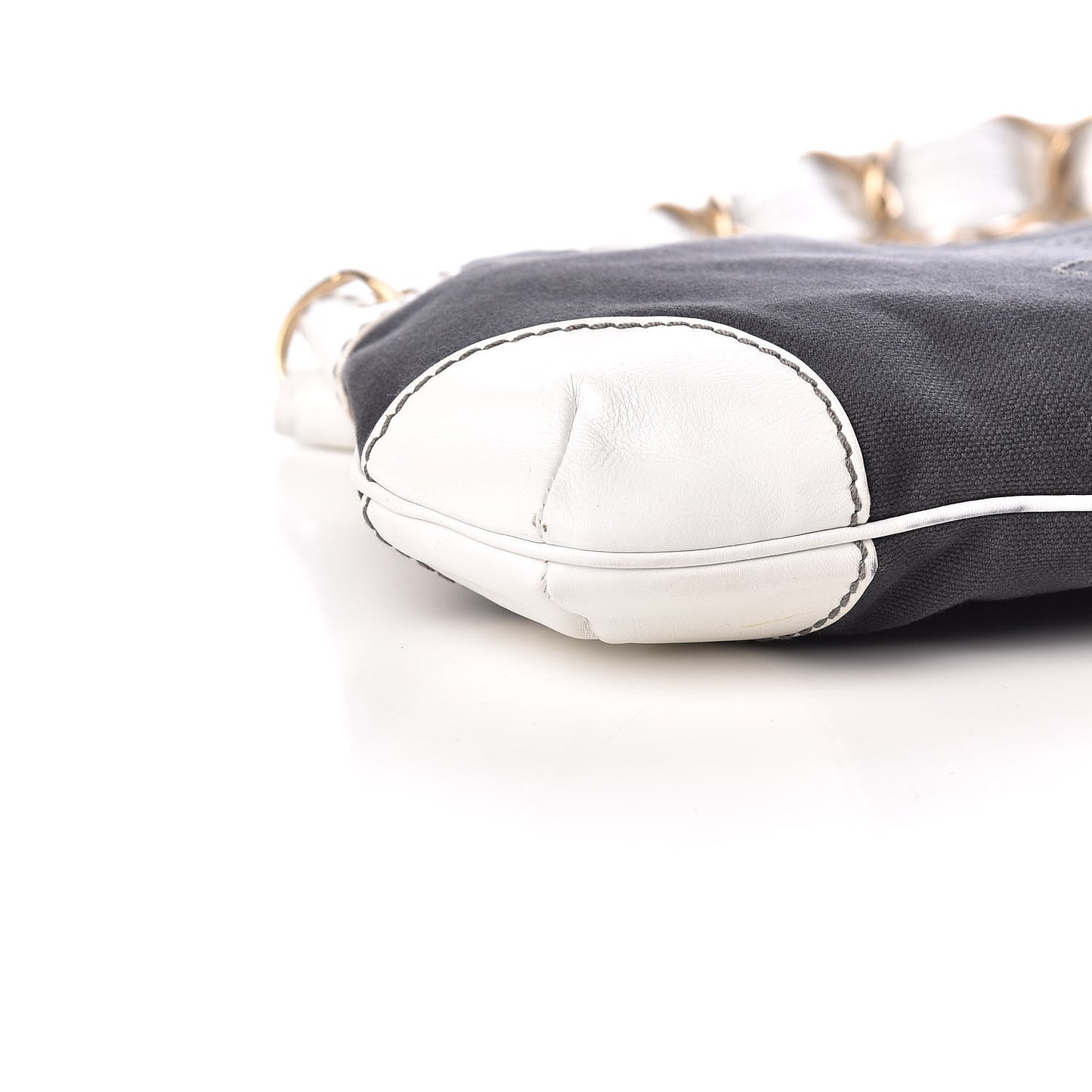 Lambskin Canvas CC Olsen Chain Small Shoulder Bag White Grey