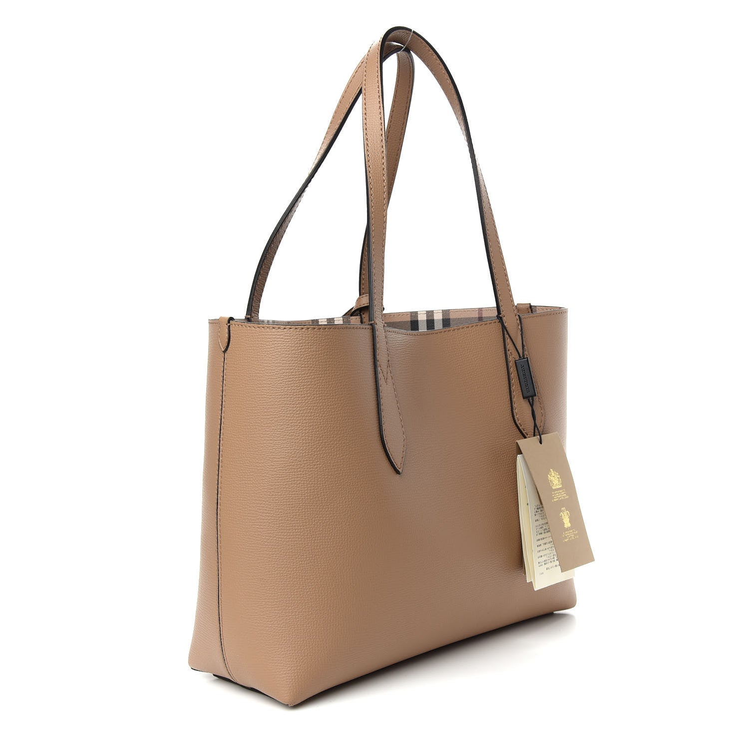 Burberry Grainy Calfskin Haymarket Check Small Reversible Tote Mid Camel 5 of 15