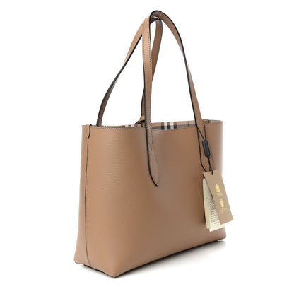 Burberry Grainy Calfskin Haymarket Check Small Reversible Tote Mid Camel 5 of 15