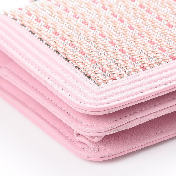 Calfskin Crystal Studded Boy Wallet On Chain WOC Pink