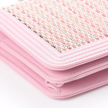 Chanel Calfskin Crystal Studded Boy Wallet On Chain WOC Pink 9 of 14