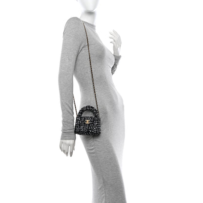 Chanel Tweed Quilted Mini Nano Kelly Shopper Black White 2 of 11